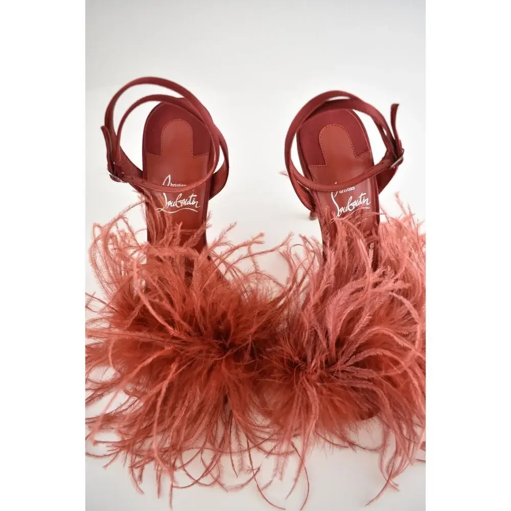 Christian Louboutin Miss Z Poupi 100 Fever Red Feather Sandal Heel Pump 36.5